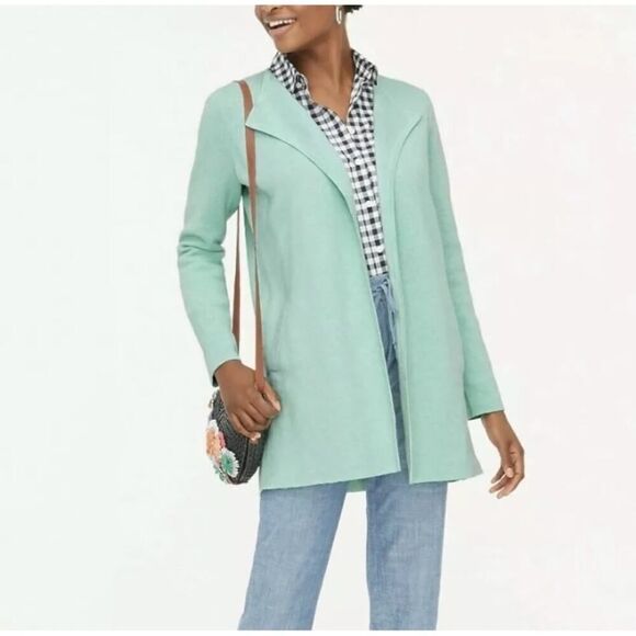 J Crew Vanessa Longline Open Front Cardigan Sweater Coat XS Mint Green AC619 - Picture 1 of 14